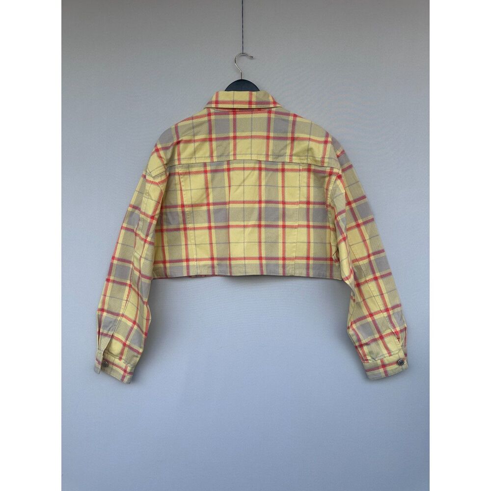 WeWoreWhat Plaid Cropped Jacket XS Yellow Red Cotton Shacket Utility Style - Picture 3 of 13